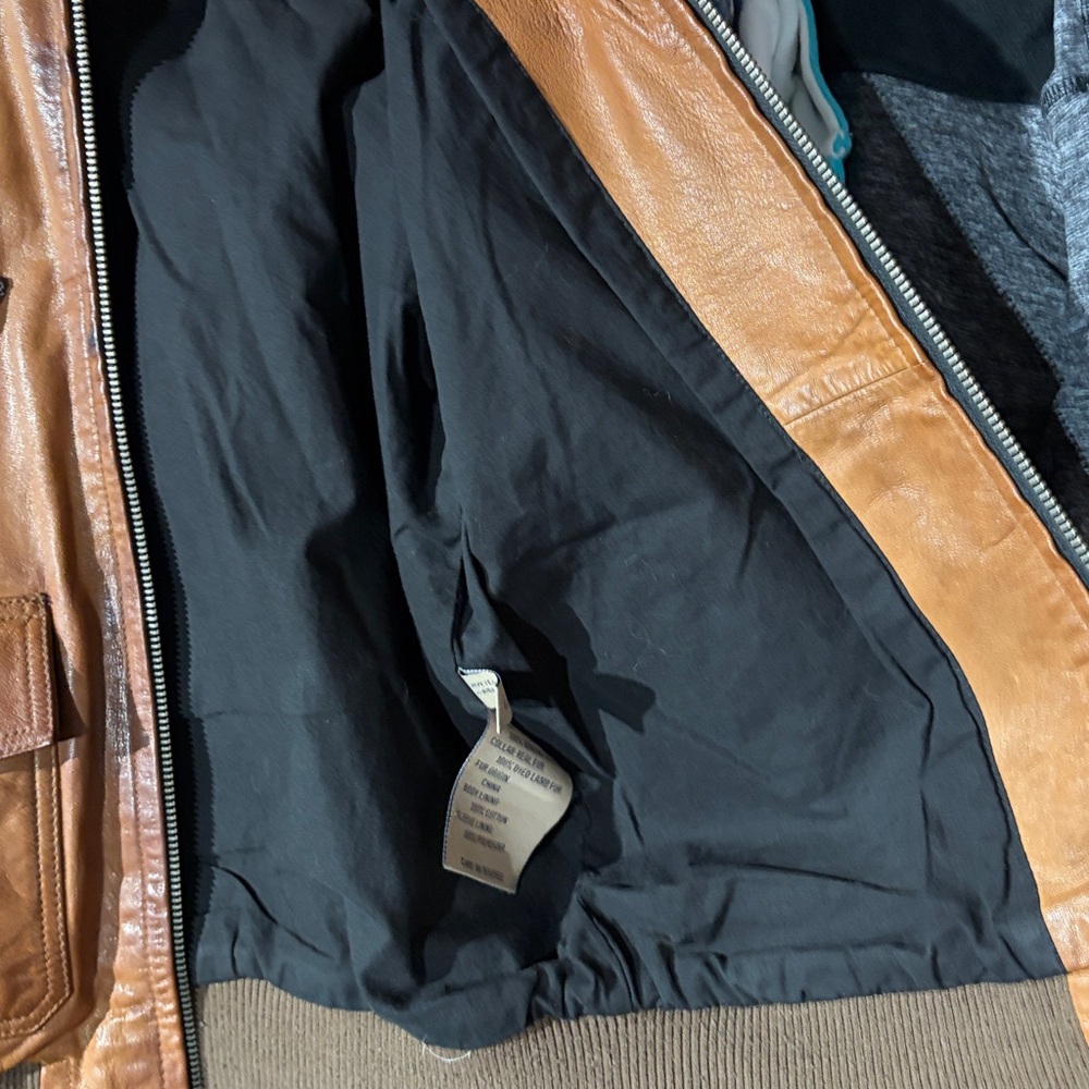 Wilson Tan Leather Bomber Jacket with Patches - Picture 3 of 13